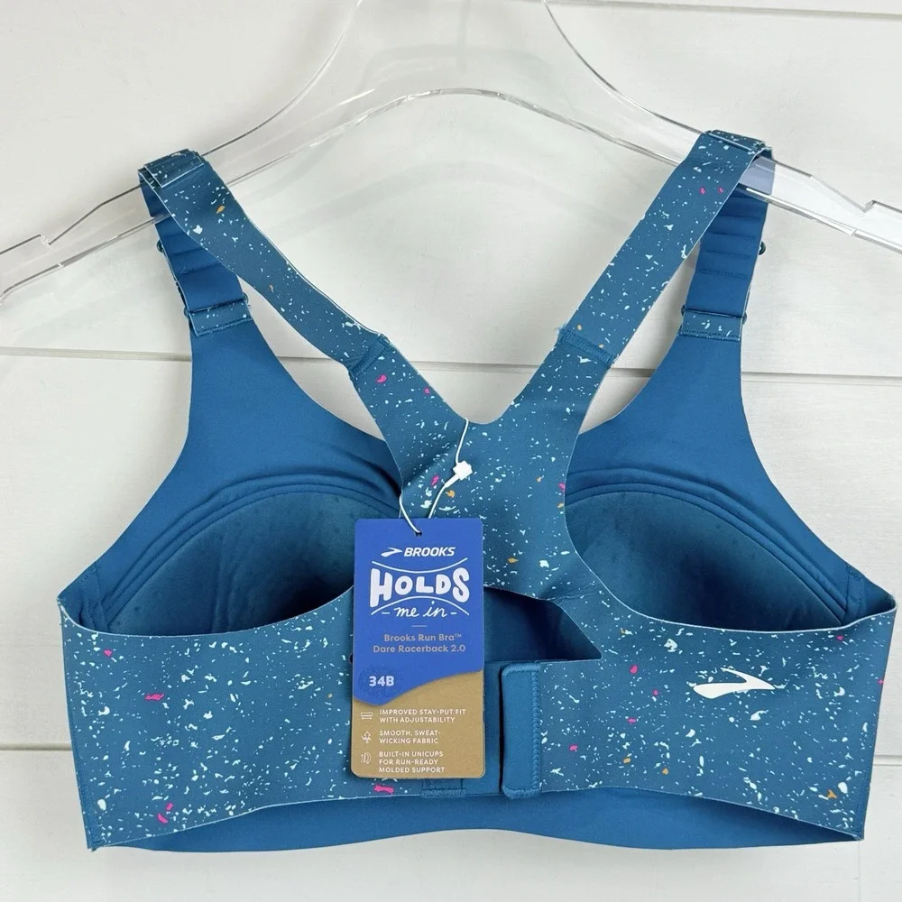 NWT Brooks Dare Racerback 2.0 Run Bra Women‎ 34B Lagoon Speckle High Impact